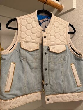 Espinoza’s Custom Cowhide Leather and Denim Club Style Vest